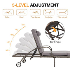 EROMMY 3-Piece Outdoor Chaise Lounge Set with Adjustable Chairs, Storage Table, Gray