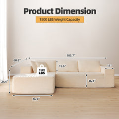 EROMMY 106 inch Cloud Sectional Couch with Chaise Lounge for Living Room Bedroom Apartment, Corduroy Fabric, Beige-Erommy