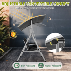 EROMMY 2-Person Outdoor Swing with Canopy, Storage Table, Cooler Bag & Cushions – Black-Erommy