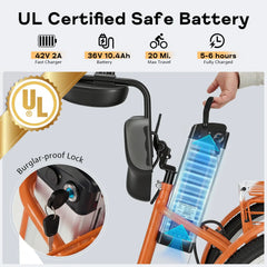 EROMMY Electric Trike for Adults,Peak 500W Brushless Motor, E-Trike with 24" x 2" Tires, Removable Battery, Charger,Step-Thru 3-Wheel Electric Bicycle, Up to 55 Miles Range, 15.5MPH+ Speed, Orange