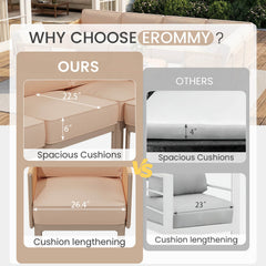 EROMMY 7 Pieces Patio Sectional Furniture Set, Aluminum Frame Outdoor Conversation Set with Single seat, 6" Thick Cushions & Coffee Table, Beige