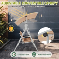 EROMMY 2-Person Outdoor Swing with Canopy, Storage Table, Cooler Bag & Cushions – Beige-Erommy