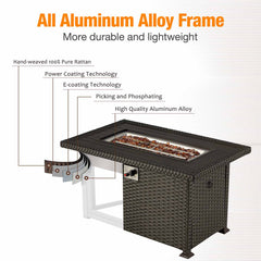 EROMMY 44" Patio Propane Fire Pit Table with Wind Guard, Black-Erommy