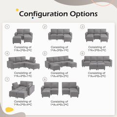 Erommy 6 Piece Modular Sectional Couch, Modular Couches and Sofas Sectional with Storage for Living Room, 4 single seats, 2 ottomans, Light Gray-Erommy