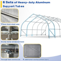 EROMMY 20x20 FT Heavy Duty Durable Carport, Galvanized Steel Frame Garage Shelter and Outdoor Storage, Waterproof 3-Layer PE Cover, Fits 2 Cars, Boat, Farm Equipment, Silver Gray