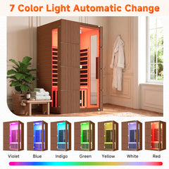 EROMMY 2-Person Indoor Infrared Sauna for Home, Far Infrared Sauna with Red Light Therapy, Chromotherapy Lighting, 6 Carbon Heaters & Bluetooth Speaker, Walnut