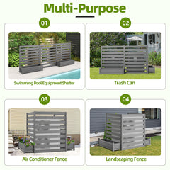 EROMMY No-Dig Privacy Fence with Planter Box - 3 Panels, 33" W x 39" H Durable Outdoor Patio Wood Screen for AC Unit, Trash Hide & Floral Garden Bed, Grey