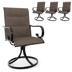 EROMMY Swivel Outdoor Chairs Set of 4, High Back Padded Textilene Patio Dining Chairs with Metal Frame, Brown
