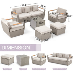 Erommy 6 Pcs Patio Furniture Set with Thick Cushion and Coffee Table, Light Gray-Erommy
