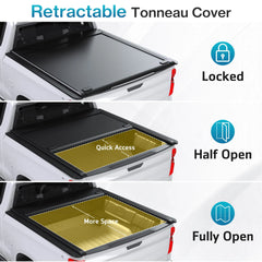EROMMY Retractable Truck Bed Tonneau Cover for 2015-2026 Chevy Silverado/GMC Sierra 1500 (5'8" /69" Bed) Retractable Hard Truck Bed Cover with Key Lock & LED Light, Aluminum Matte Black