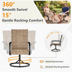 EROMMY Patio Swivel Chairs Set of 4, 360° Swivel, 15° Rocking, Outdoor Dining Chairs with Padded All Weather Quick-Drying Textilene High Back & Metal Frame, Brown