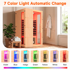 EROMMY 2-Person Indoor Infrared Sauna for Home, Far Infrared Sauna with Red Light Therapy, Chromotherapy Lighting, 6 Carbon Heaters & Bluetooth Speaker, Natural Wood