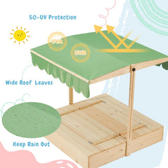 EROMMY Kids Sandbox with Cover,Height Adjustable Roof,for Aged 3-8, with Sand Protection Liner, for Backyard, Beach, Lawn-Erommy