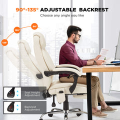 Erommy Executive Heat and Massage Reclining Leather Ergonomic Office Chair Beige-Erommy
