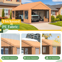 EROMMY 12' x 24' Heavy Duty Carport,Portable Garage with UV Protection & Steel Frame, Car Port with Removable Sidewalls, All-Season Car Canopy for Tractor, Truck, Boat, Yellow