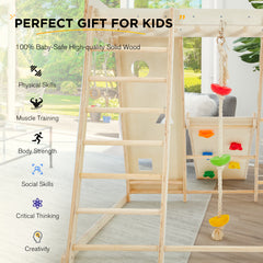 EROMMY 8-in-1 Wooden Climbing Toys for Toddlers with Slide, Monkey Bar, Climbing Wall & Rope Ladder-Erommy