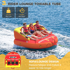 EROMMY 3-Person Towable Tubes for Boating, Front/Back Tow Points Sofa Couch Style Boat Tubes