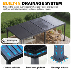 EROMMY Pergola Louvered 10x20, Aluminum Hardtop Pergola with Adjustable Roof for Sun & Rain Shade, Outdoor Gazebo with Integrated Drainage System, Modern Rustproof Patio Canopy Carport