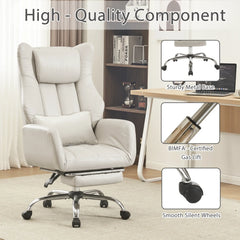 EROMMY Ergonomic Cross Legged Office Chair with Footrest,Big and Tall Leather Executive Chair with Reversible Armrest,Lumbar Pillow and Wheels,155° Reclining Computer Wide Desk Chair for Home,Office (Beige)