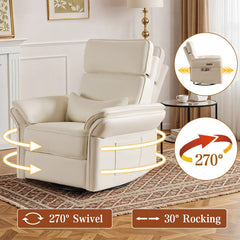 EROMMY Power Swivel Rocking Recliner Chair with Adjustable Headrest and Armrests, Beige