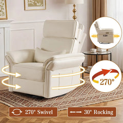 EROMMY Power Swivel Rocking Recliner Chair with Adjustable Headrest and Armrests, Beige