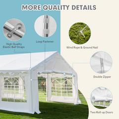 EROMMY 20x60ft Party Tent, Outdoor Wedding Tent, Heavy Duty Large Canopy Carport with Removable Sidewalls, 2 Roll-up Doors, 6 Storage Bags, White
