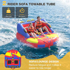 EROMMY 2-Person Towable Tubes for Boating with Towable Rope, Couch Reversible Boat Tube, Padded Bolster Guard Handles & Quick-Connect Tow Point