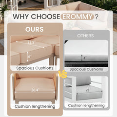 EROMMY 7 Pieces Patio Sectional Furniture Set, Aluminum Frame Outdoor Conversation Set with 6" Thick Cushions & Coffee Table, Beige