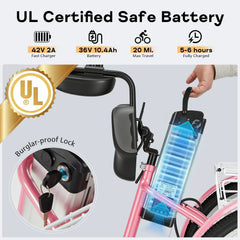 EROMMY Electric Trike for Adults,Peak 500W Brushless Motor, E-Trike with 24" x 2" Tires, Removable Battery, Charger,Step-Thru 3-Wheel Electric Bicycle, Up to 55 Miles Range, 15.5MPH+ Speed, Pink