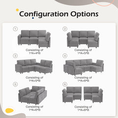 Erommy 6 Piece Modular Sectional Couch, Modular Couches and Sofas Sectional with Storage for Living Room, armrests, 6 single seats, Light Grey-Erommy