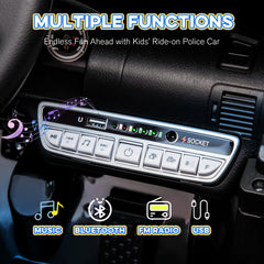 EROMMY Police Car for Kids Ride on, 12V Electric Car Kids Electric Vehicles with Remote Control, Led Lights, Siren, Music, Horns, Black-Erommy