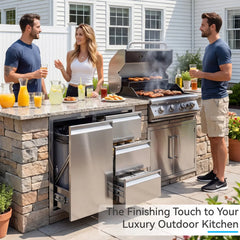 EROMMY Outdoor Kitchen Drawer and Trash Bin Combo - 28"Wx20"Dx23"H Built-in 304 Stainless Steel Cabinet with Triple Drawers & Pull-Out Trash Drawer, Silver