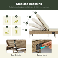 EROMMY 2PCs Patio Chaise Lounge Chair with Thickened Cushion, Beige