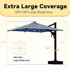 EROMMY 10 X 10 Outdoor Weather-resistant Umbrella with LED - Navy-Erommy