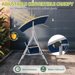 EROMMY 2-Person Outdoor Swing with Canopy, Storage Table, Cooler Bag & Cushions – Navy Blue-Erommy