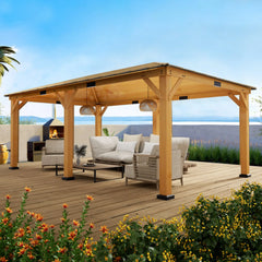 EROMMY 12' x 20' Spruce Wood Gazebo Hardtop, Silent Asphalt Roof Solid Wood Gazebo, for Patio, Lawns, Garden, Yard-Erommy