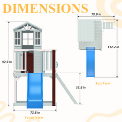 Erommy Outdoor Wooden Playhouse for Kids - Fir Tree House with Slide, Climbing Ladder & Play Kitchen | Ages 4-8, Gray-Erommy