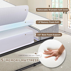 EROMMY Folding Bed with Mattress, Portable Rollaway Guest Bed for Adults with 5 Inch Foam Mattress,75” x 38”-Erommy