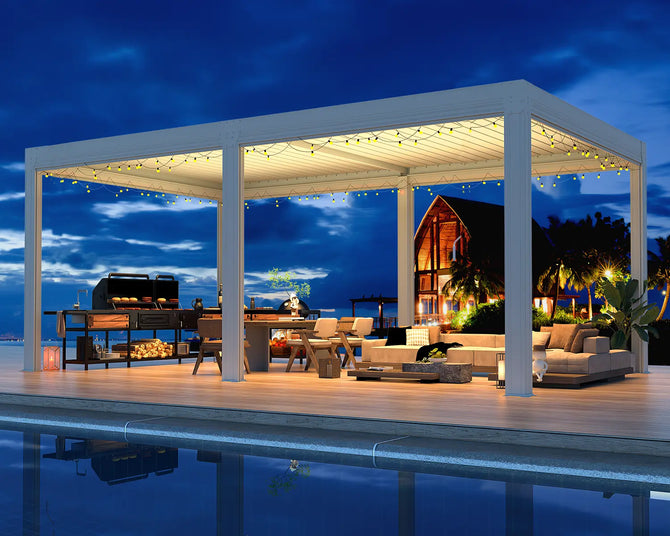 EROMMY 12x20 Large Aluminum Pergola with Louvered Canopy – White-Erommy