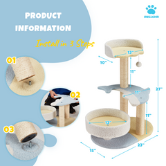 EROMMY Dolphin Cat Tree for Indoor Cats, 27" Cat Tower with Scratching Post, Multi-Level Plush Bed Perches