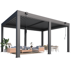 EROMMY 12x16FT Louvered Pergola with 6-Panel Pull-Down Screen, Aluminum Pergola with Adjustable Rainproof Roof for Patio, Lawn & Garden, Dark Gray