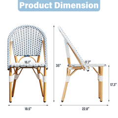 EROMMY Outdoor French Bistro Chair Set of 4, Wicker Patio Dining Chairs with Print Finish, Blue&White