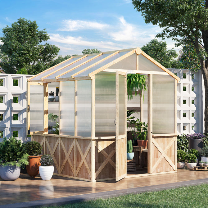 EROMMY 8x7.4x8.5 FT Wooden Spruce Walk-in Greenhouse with UV Protection-Erommy