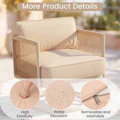 EROMMY 4 Piece Patio Furniture Set,Swivel Glider Rocking Chairs with 6" Thick Cushions, Loveseat & Coffee Table, Beige