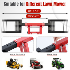 EROMMY 500LB Hydraulic Mower Lift for 40-47.6" Axle, 24" Lawn Tractor Jack with 3-Height Adjustment, Zero Turn Mower Lift for Maintenance & Repair, Red