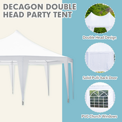 EROMMY 26x19ft Decagonal Heavy Duty Canopy with 8 Removable Sidewalls, 8 Church Windows and 2 Pull-Back Doors, Outdoor Pavilion Shelter Tent