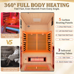 EROMMY 2 Person Infrared Sauna with Red Light Therapy, 360° Fast Heating, 7-Color LED & Bluetooth, Adjustable Seat, Black