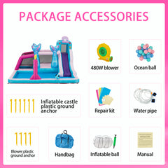 EROMMY Inflatable Bounce House, Bounce House with Water Slide for Kids 3-8, 480W Blower for Outdoor Backyard-Erommy