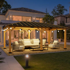 EROMMY 12' x 20' Spruce Wood Gazebo Hardtop, Silent Asphalt Roof Solid Wood Gazebo, for Patio, Lawns, Garden, Yard-Erommy