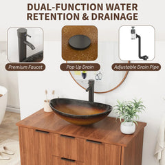EROMMY 36 Inch Bathroom Vanity with Sink Combo, Bathroom Vanity with 3 Soft-Close Drawers, 2 Doors & Boat Glass Sink, Rustic Bathroom Cabinet Includes Adjustable Shelf, Water Tap & Sink Accessories